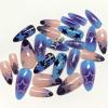 image:imageBABALAL Press On Nails Short Almond Fake Nails Purple Lavender Cat Eye With Gold Foil Floral Design Glossy Full Cover Glue On Nails For Women And Girls 24PcsCNF00802