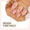 image:imageBABALAL Press On Nails Short Almond Fake Nails Purple Lavender Cat Eye With Gold Foil Floral Design Glossy Full Cover Glue On Nails For Women And Girls 24PcsCNF009