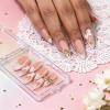 image:imageBABALAL Press On Nails Short Almond Fake Nails Purple Lavender Cat Eye With Gold Foil Floral Design Glossy Full Cover Glue On Nails For Women And Girls 24PcsCNF010