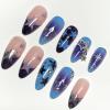 image:imageBABALAL Press On Nails Short Almond Fake Nails Purple Lavender Cat Eye With Gold Foil Floral Design Glossy Full Cover Glue On Nails For Women And Girls 24PcsCNF00802