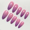 image:imageBABALAL Press On Nails Short Almond Fake Nails Purple Lavender Cat Eye With Gold Foil Floral Design Glossy Full Cover Glue On Nails For Women And Girls 24PcsCNF014