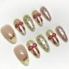 image:imageBABALAL Press On Nails Short Almond Fake Nails Purple Lavender Cat Eye With Gold Foil Floral Design Glossy Full Cover Glue On Nails For Women And Girls 24PcsCNF006
