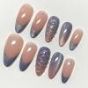 image:imageBABALAL Press On Nails Short Almond Fake Nails Purple Lavender Cat Eye With Gold Foil Floral Design Glossy Full Cover Glue On Nails For Women And Girls 24PcsCNF005