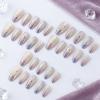 image:imageBABALAL Press On Nails Short Almond Fake Nails Purple Lavender Cat Eye With Gold Foil Floral Design Glossy Full Cover Glue On Nails For Women And Girls 24PcsCNF007