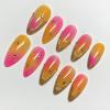image:imageBABALAL Press On Nails Short Almond Fake Nails Purple Lavender Cat Eye With Gold Foil Floral Design Glossy Full Cover Glue On Nails For Women And Girls 24PcsCNF00202