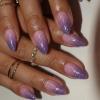 image:imageBABALAL Press On Nails Short Almond Fake Nails Purple Lavender Cat Eye With Gold Foil Floral Design Glossy Full Cover Glue On Nails For Women And Girls 24PcsCNF014