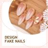 image:imageBABALAL Press On Nails Short Almond Fake Nails Purple Lavender Cat Eye With Gold Foil Floral Design Glossy Full Cover Glue On Nails For Women And Girls 24PcsCNF012