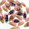 image:imageBABALAL Press On Nails Short Almond Fake Nails Purple Lavender Cat Eye With Gold Foil Floral Design Glossy Full Cover Glue On Nails For Women And Girls 24PcsCNF003