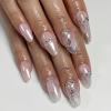 image:imageBABALAL Press On Nails Short Almond Fake Nails Purple Lavender Cat Eye With Gold Foil Floral Design Glossy Full Cover Glue On Nails For Women And Girls 24PcsCNF008