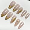 image:imageBABALAL Press On Nails Short Almond Fake Nails Purple Lavender Cat Eye With Gold Foil Floral Design Glossy Full Cover Glue On Nails For Women And Girls 24PcsCNF00201