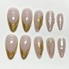 image:imageBABALAL Press On Nails Short Almond Fake Nails Purple Lavender Cat Eye With Gold Foil Floral Design Glossy Full Cover Glue On Nails For Women And Girls 24PcsCNF00201