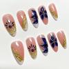 image:imageBABALAL Press On Nails Short Almond Fake Nails Purple Lavender Cat Eye With Gold Foil Floral Design Glossy Full Cover Glue On Nails For Women And Girls 24PcsCNF003