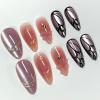 image:imageBABALAL Press On Nails Short Almond Fake Nails Purple Lavender Cat Eye With Gold Foil Floral Design Glossy Full Cover Glue On Nails For Women And Girls 24PcsCNF00102