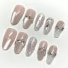 image:imageBABALAL Press On Nails Short Almond Fake Nails Purple Lavender Cat Eye With Gold Foil Floral Design Glossy Full Cover Glue On Nails For Women And Girls 24PcsCNF008