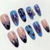 image:imageBABALAL Press On Nails Short Almond Fake Nails Purple Lavender Cat Eye With Gold Foil Floral Design Glossy Full Cover Glue On Nails For Women And Girls 24PcsCNF00802