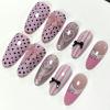 image:imageBABALAL Press On Nails Short Almond Fake Nails Purple Lavender Cat Eye With Gold Foil Floral Design Glossy Full Cover Glue On Nails For Women And Girls 24PcsCNF000