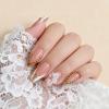 image:imageBABALAL Press On Nails Short Almond Fake Nails Purple Lavender Cat Eye With Gold Foil Floral Design Glossy Full Cover Glue On Nails For Women And Girls 24PcsCNF011
