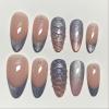 image:imageBABALAL Press On Nails Short Almond Fake Nails Purple Lavender Cat Eye With Gold Foil Floral Design Glossy Full Cover Glue On Nails For Women And Girls 24PcsCNF005