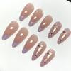 image:imageBABALAL Press On Nails Short Almond Fake Nails Purple Lavender Cat Eye With Gold Foil Floral Design Glossy Full Cover Glue On Nails For Women And Girls 24PcsCNF00801