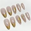 image:imageBABALAL Press On Nails Short Almond Fake Nails Purple Lavender Cat Eye With Gold Foil Floral Design Glossy Full Cover Glue On Nails For Women And Girls 24PcsCNF00201