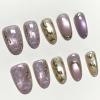 image:imageBABALAL Press On Nails Short Almond Fake Nails Purple Lavender Cat Eye With Gold Foil Floral Design Glossy Full Cover Glue On Nails For Women And Girls 24PcsCNF002