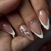 image:imageBABALAL Press On Nails Short Almond Fake Nails Purple Lavender Cat Eye With Gold Foil Floral Design Glossy Full Cover Glue On Nails For Women And Girls 24PcsCNF013