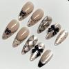 image:imageBABALAL Press On Nails Short Almond Fake Nails Purple Lavender Cat Eye With Gold Foil Floral Design Glossy Full Cover Glue On Nails For Women And Girls 24PcsCNF00101