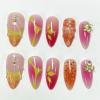 image:imageBABALAL Press On Nails Short Almond Fake Nails Purple Lavender Cat Eye With Gold Foil Floral Design Glossy Full Cover Glue On Nails For Women And Girls 24PcsCNF00301