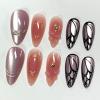 image:imageBABALAL Press On Nails Short Almond Fake Nails Purple Lavender Cat Eye With Gold Foil Floral Design Glossy Full Cover Glue On Nails For Women And Girls 24PcsCNF00102