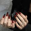image:imageBABALAL Press On NailsLong Square Fake Nails Black Plaid with Star amp Sliver Ball Charm Glossy Gothic Grunge Glue On Nails for Women and Girls 24PcsLCRJL07blackred