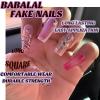 image:imageBABALAL Press On NailsLong Square Fake Nails Black Plaid with Star amp Sliver Ball Charm Glossy Gothic Grunge Glue On Nails for Women and Girls 24PcsLCRJL02pinkflo