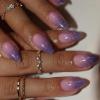 image:imageBABALAL Press On Nails Short Almond Fake Nails Purple Lavender Cat Eye With Gold Foil Floral Design Glossy Full Cover Glue On Nails For Women And Girls 24PcsCNF014