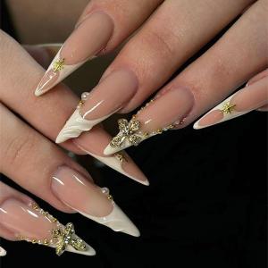 image:imageBABALAL Press On Nails Long Almond Fake Nails Green Cat Eye Design with 3D Floral Summer Spring Art Glossy Full Cover Glue On Nails For Women And Girls 24PcsANS20801