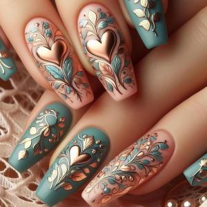image:imageBABALAL Press On Nails Long Coffin Fake Nails Nude With Gold Glitter amp Marble Design Glossy Full Cover Glue On Nails For Women And Girls 24PcsCNC101