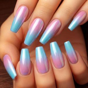 image:imageBABALAL Press On Nails Long Coffin Fake Nails Nude With Gold Glitter amp Marble Design Glossy Full Cover Glue On Nails For Women And Girls 24PcsCNC10201
