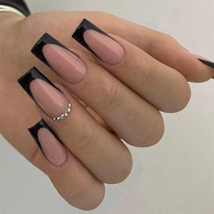 image:imageBABALAL Press On Nails Long Coffin Fake Nails Nude With Gold Glitter amp Marble Design Glossy Full Cover Glue On Nails For Women And Girls 24PcsCNC10202
