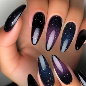 image:imageBABALAL Press On Nails Medium Almond Fake Nails Blue Swirl with Checkerboard amp Heart Glossy Y2K Retro Glue On Nails for Women and Girls 24PcsANU0004
