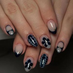 image:imageBABALAL Press On Nails Medium Almond Fake Nails Blue Swirl with Checkerboard amp Heart Glossy Y2K Retro Glue On Nails for Women and Girls 24PcsANU01black