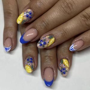 image:imageBABALAL Press On Nails Medium Almond Fake Nails Blue Swirl with Checkerboard amp Heart Glossy Y2K Retro Glue On Nails for Women and Girls 24PcsANU01lemon