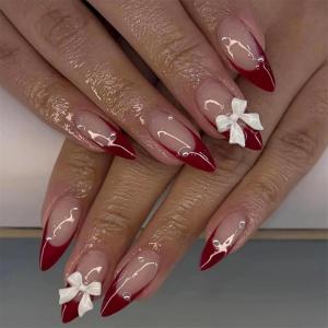 image:imageBABALAL Press On Nails Medium Almond Fake Nails Brown Green Plaid amp Apple Y2k Anime Glossy Full Cover Glue On Nails For Women And Girls 24Pcs01A004red