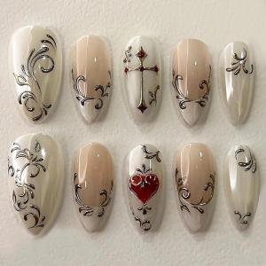 image:imageBABALAL Press On Nails Short Almond Fake Nails Purple Lavender Cat Eye With Gold Foil Floral Design Glossy Full Cover Glue On Nails For Women And Girls 24PcsCNF004