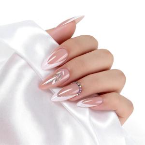 image:imageBABALAL Press On Nails Short Almond Fake Nails Purple Lavender Cat Eye With Gold Foil Floral Design Glossy Full Cover Glue On Nails For Women And Girls 24PcsCNF013