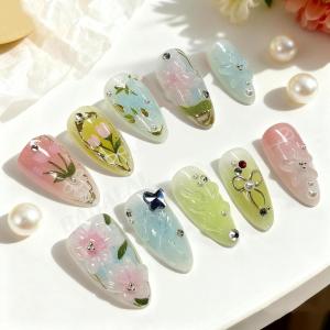 image:imageBABALAL Press On Nails Short Almond Fake Nails Purple Lavender Cat Eye With Gold Foil Floral Design Glossy Full Cover Glue On Nails For Women And Girls 24PcsCNF001