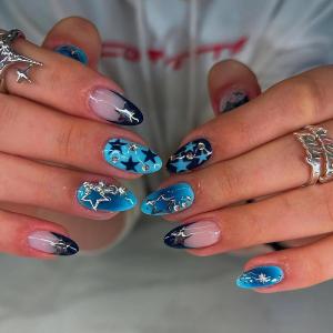 image:imageBABALAL Press On Nails Short Almond Fake Nails Purple Lavender Cat Eye With Gold Foil Floral Design Glossy Full Cover Glue On Nails For Women And Girls 24PcsCNF00802