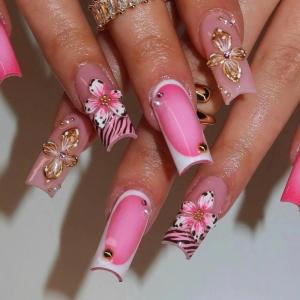 image:imageBABALAL Press On NailsLong Square Fake Nails Black Plaid with Star amp Sliver Ball Charm Glossy Gothic Grunge Glue On Nails for Women and Girls 24PcsLCRJL02pinkflo