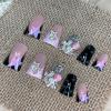 image:imageBABALAL Duck Press On Nails Pink Tortoise Fake Nails With 3D Rose Heart amp Rhinestone Charm Luxury Y2k Glossy Full Cover Glue On Duckbill Nails For Women And Girls 24PcsDU005bp