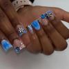 image:imageBABALAL Duck Press On Nails Pink Tortoise Fake Nails With 3D Rose Heart amp Rhinestone Charm Luxury Y2k Glossy Full Cover Glue On Duckbill Nails For Women And Girls 24PcsDU007blue