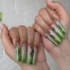 image:imageBABALAL Press On Nails Extra Long Square Fake Nails White French Tip with Black Swirl Floral Print Matte Minimalist Glue On Nails for Women and Girls 24PcsFna104green