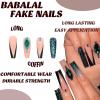 image:imageBABALAL Press On Nails Extra Long Square Fake Nails White French Tip with Black Swirl Floral Print Matte Minimalist Glue On Nails for Women and Girls 24PcsFna105green