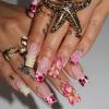 image:imageBABALAL Press On Nails Long Square Fake Nails Purple Ombre With 3d Floral amp Polka Dot Glossy Full Cover Glue On Nails For Women And Girls 24PcsbbfnH010